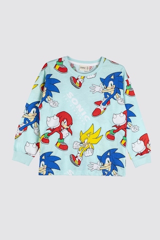 Zuzunga The Hedgehog Super Sonic Desenli %100 Pamuk Çocuk Pijama Takımı Mint