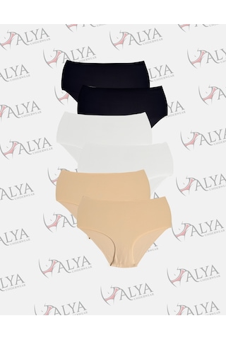 Alya Underwear Kadın Dikişsiz Külot Lazer Kesim Yüksek Bel İz Yapmayan Büyük Beden Hayalet Külot İzbırakmaz 6'lı Paket Siyah - Ekru - Ten