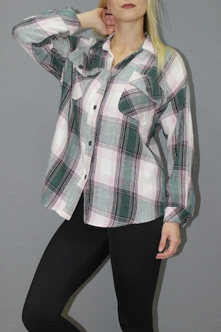 Saklımoda Oversize Ekose Gömlek Yeşil - 4686.140 Çok Renkli