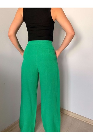 Ali Butik Yeşil Çift Pileli Keten Pantolon Yeşil