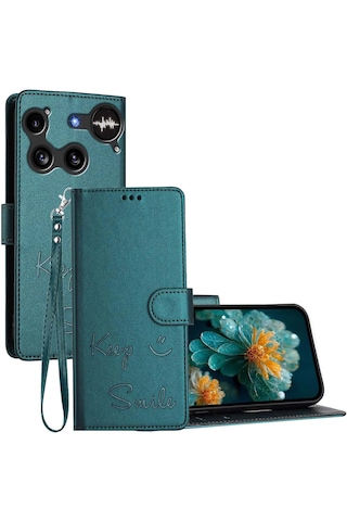 Nothing Phone 3 Uyumlu, Premium Pu Deri Kapaklı Cüzdan Kılıf Yeşil