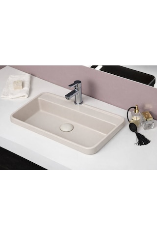 Smanni - Lyra Bd Tezgah Üstü Gömme Lavabo Mat Sahra - Lv1201-209- Bej