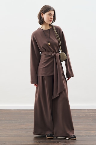 Yumuşak Dokulu Modal Bağlamalı Sweatshırt Kahverengi Kahverengi