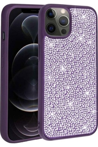 Apple Uyumlu iPhone 12 Pro Max Kılıf Parlak Taşlı Tasarım Zore Ston Kapak Derin Mor