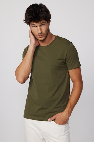 Tudors Slim Fit Bisiklet Yaka Düz Basıc Kısa Kol Haki T-Shirt-27718-Haki