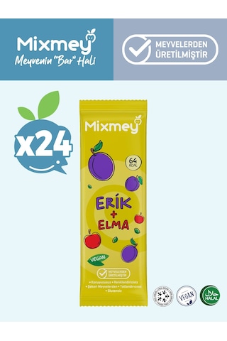 Mixmey Erik Meyve Barı 24 Adet | Atıştırmalıklar – Vegan, Glutensiz, Koruyucusuz (20GR X 24 ADET)