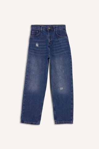 Defacto Erkek Çocuk Loose Fit Yırtık Detaylı Düz Paça Jean Pantolon G3257a825wnnm28 Mavi