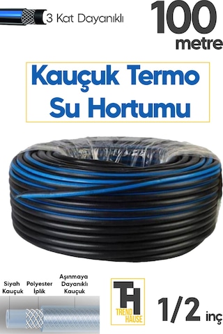 Profesyonel 1/2 İnç Termo Kauçuklu Su Hortumu Bahçe & Sanayi Kullanımına Uygun 100 Metre
