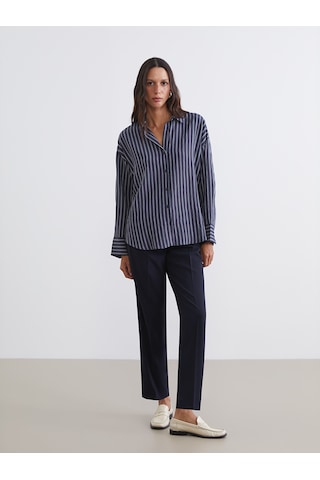 Lcw Vision Lacivert Çizgili Oversize Kadın Gömlek