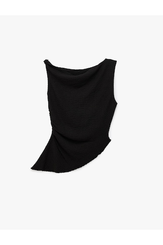 Koton Slim Fit Asimetrik Kesim Omzu Açık Bürümcük Kumaş Kolsuz Bluz Siyah 6sal30192ık