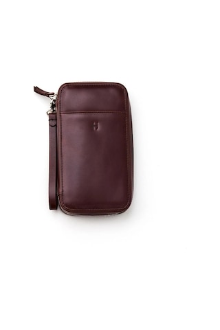 Carlye Hakiki Deri Kahve Uniseks Ön Cepli Bileklikli Fermuarlı Rfid Korumalı Çanta Kahverengi