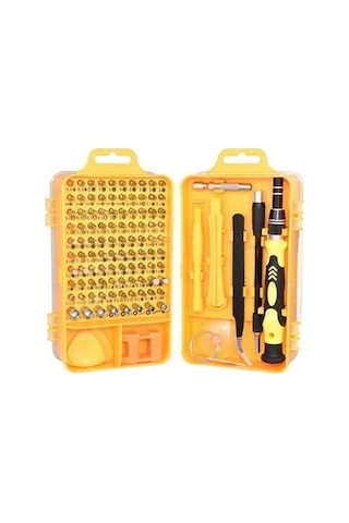 Fastbuy 110 Adet Manyetik Tornavida Seti - Cep Telefonu Onarım Aracı - Sarı Renkli