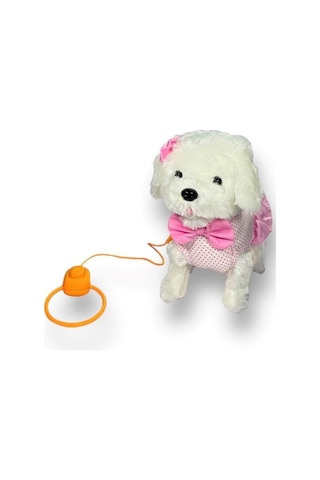 Vardem Tasmalı Hareketli Yürüyen Peluş Köpek Pembe Fiyonklu
