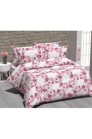 Sunrise Pembe Çiçekli Çift Kişilik Pamuklu Nevresim Takımı Pembe - Lila