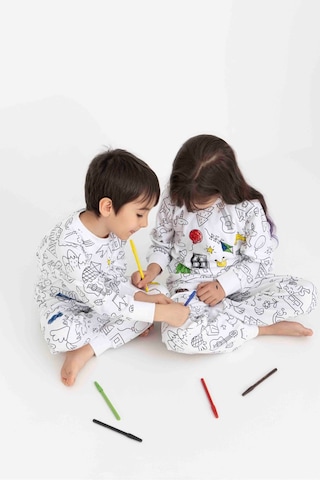 Boyanabilir Çocuk Pijama Takımı Kız Çocuk Pijama Erkek Çocuk Pijama Boya Beyaz