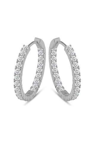 Halka Gümüş Küpe Zirkon Taşlı Rodyum Büyük