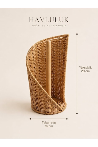 Qerhome Dekoratif Rattan Kağıt Havluluk Standı Bambu Direkli Mutfak Kağıt Havlu Tutacağı Kahverengi