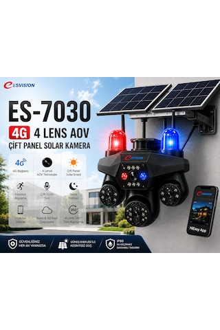 Esvısıon Es-7030 4g Çift Solar Panelli 4 Lensli Akıllı Güvenlik Kamerası Yanında 2 Yıl 240 Gb İnternet