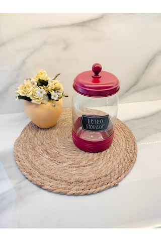 Mdk Dublin Galvaniz Dekorlu Kavanoz Kırmızı