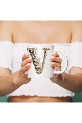 V Harfi Bardak, Monogram 330 Ml Barok Oymalı Görünüm Beyaz