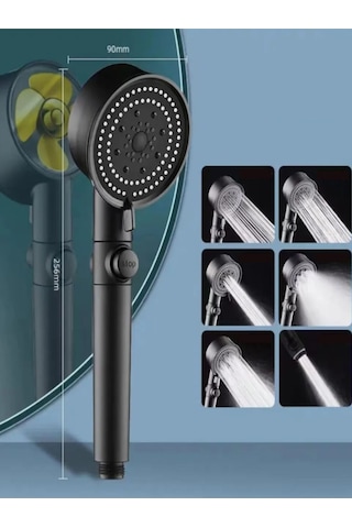 Siyah Turbo 5 Fonksiyonlu Pervaneli Mafsallı Duş Seti Duş Başlığı Siyah