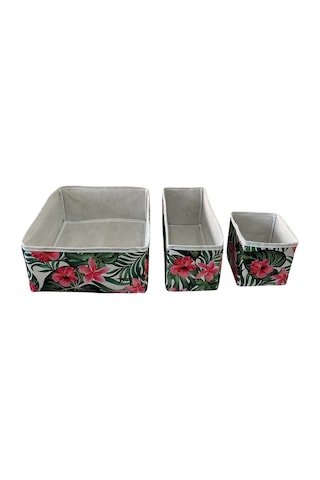 3'lü Çekmece İçi Çamaşır Düzenleyici Çocuk Odası Katlanır Saklama Kutusu Organizer Set-yeşil Yaprak Siyah