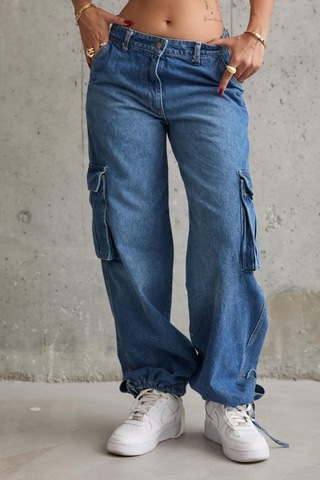 Hazego Mavi Yan Cepli Jeans Pantolon Mavi