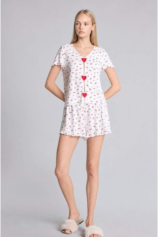 Defacto Regular Fıt Şortlu Kısa Kollu Desenli 2li Ecru Pijama Takımı H6373ax26hser98 Ekru-er98