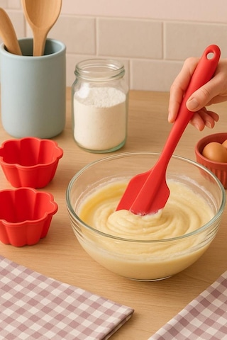 Silicolife Büyük Spatula, Isıya Dayanıklı Yanmaz Yapışmaz Tek Parça Silikon Spatula 26cm Kırmızı Kırmızı