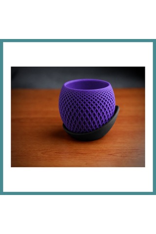 Trendexa 3d Baskı Küre Saksı - Kafes Dokulu İki Parçalı Dekoratif Saksı - Mor-siyah Mac Standart