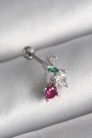 316l Çelik Gümüş Renk Zirkon Taşlı Tragus Piercing