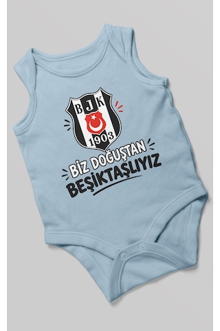 Morivokids Biz Doğuştan Beşiktaşlıyız Sıfır Kollu Bebek Zıbını %100 Pamuk Bebe Mavisi