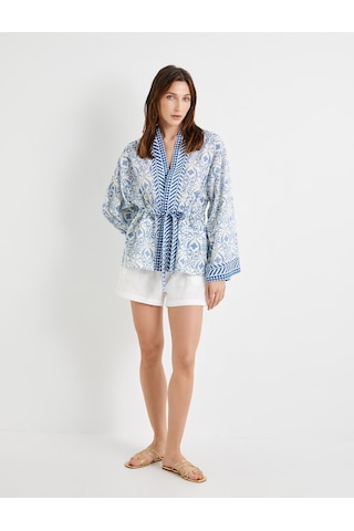 Koton Kimono Bol Kalıp Desenli Pamuklu Mavi Desenli 4sak50035pw Mavi