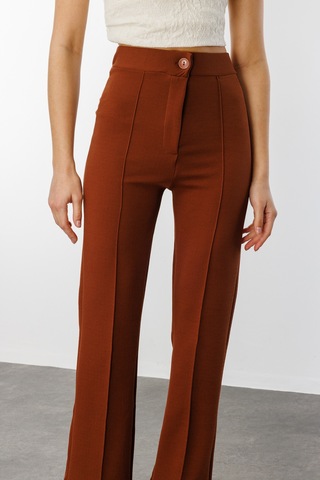 Genius Store Kadın Yüksek Bel Toparlayıcı Ispanyol Paça Palazzo Pantolon Pantolon-003 Kahverengi