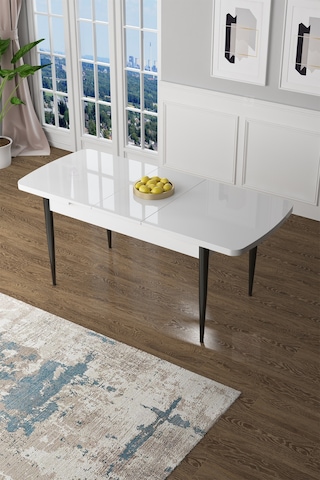 Canisa Zen Serisi 80x132 Mdf Açılabilir Beyaz Üst Tabla Siyak Ayak Masa Masa Beyaz Ayak Siyah