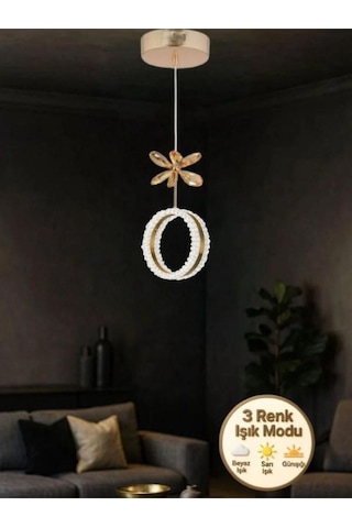 Zero Model Kristal Taşlı Gold 3 Renk Modu Ledli Salon Mutfak Oturma Odası Sarkıt Led Avize Gold