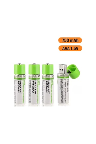 Mercansa Usb Şarjlı 1450mah Aa 1.2v Lityum Kalem Pil - 4'lü Set, Tekrar Şarj Edilebilir Uzun Ömürlü Dönüştürülebilir Batarya