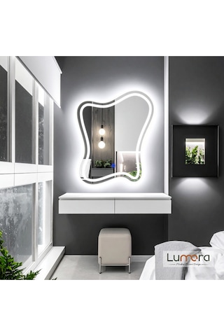 Elvenor Beyaz Led'li Lazer Kumlamalı Lavabo & Banyo Aynası Dokunmatik Sensörlü 90 X 70 Cm Cm