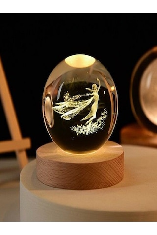 MOBGİFT Peri Kızı Tasarımlı Ahşap Altlıklı Işıklı Cam Küre Ahşap