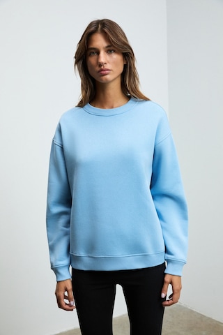 Grımelange Susana Kadın Bisiklet Yaka İçi Polarlı Oversize Fit Basic Mavi Sweatshirt Mavi