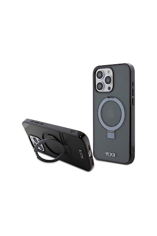 Apple Uyumlu iPhone 15 Pro Max Kılıf Tumı Lisanslı Magsafe Özellikli Pc Tpu Metal Logolu Ring Standlı