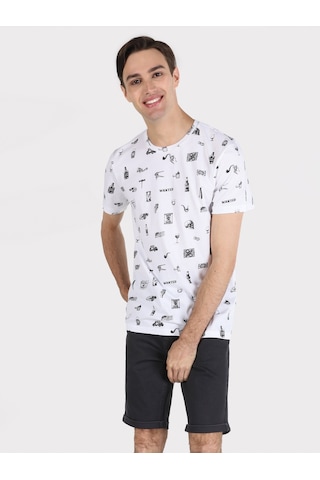 Colin'S Regular Fit Bisiklet Yaka Baskılı Beyaz Erkek Kısa Kol Tişört Cl1057944_Q1.V1_Wht