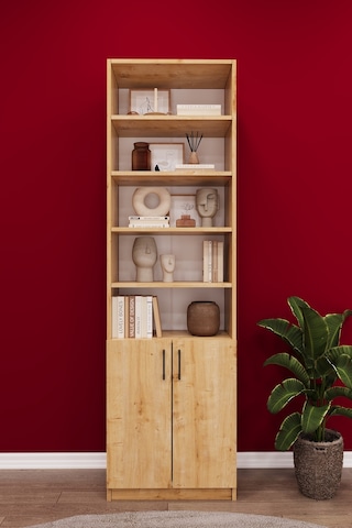 Asra Trend K-32 %100 MDF 60 cm Kapaklı Kitaplık Raflı Ofis Dosya Dolabı Safir Meşe