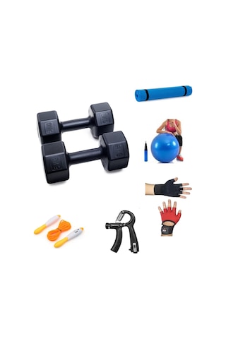 Ps Spor 5 Kg Dambıl X 2 Adet 10 Kg + 5 Çeşit Plastes Ve Egzersiz Seti
