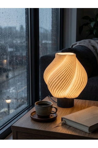 Krema - Modern Masa Ve Gece Lambası Ambiyans Lambası, Dekoratif Led Abajur Beyaz