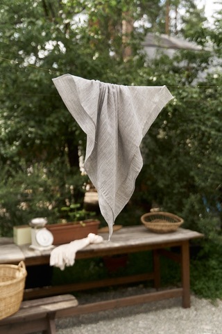 Peony Çizgi Detay Füme Keten Fular Füme