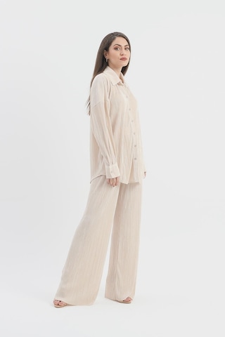 Düğme Detaylı Örme Pilise Takım - Bej-bej Bej