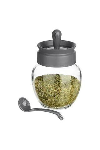 12 Adet Kapağı Kendinden Kaşıklı Cam Baharatlık Seti ŞEffaf