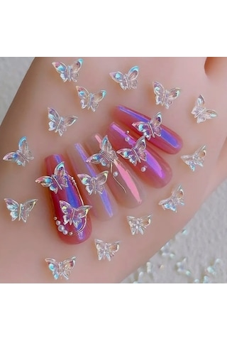 Charm Kelebek Kelebek Hologram 10'lu 3d Nail Art Metal Süsü