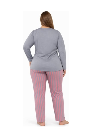 Pemilo Kadın 7255 Büyük Beden Likralı Uzun Kol Pijama Takımı Gri